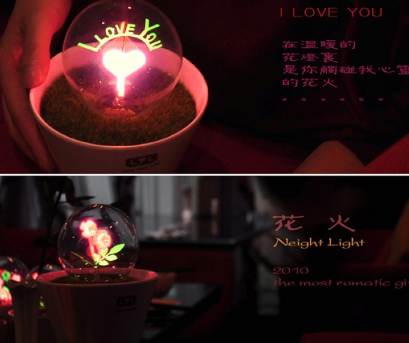 Romantik Saksı Gece Lambası - I Love You